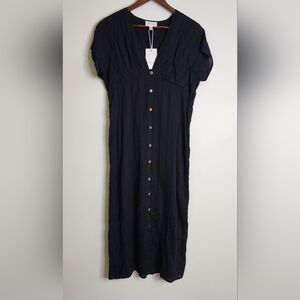 Heyson Black Cotton Blend Button-Down Midi Dress Medium Euro Summer